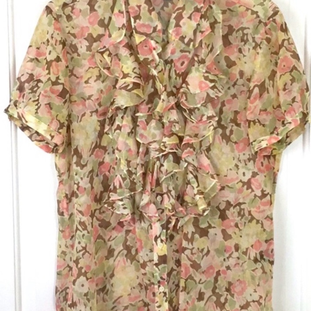 Ralph Lauren Floral Sheer Top Peach and Brown - Picture 2 of 5